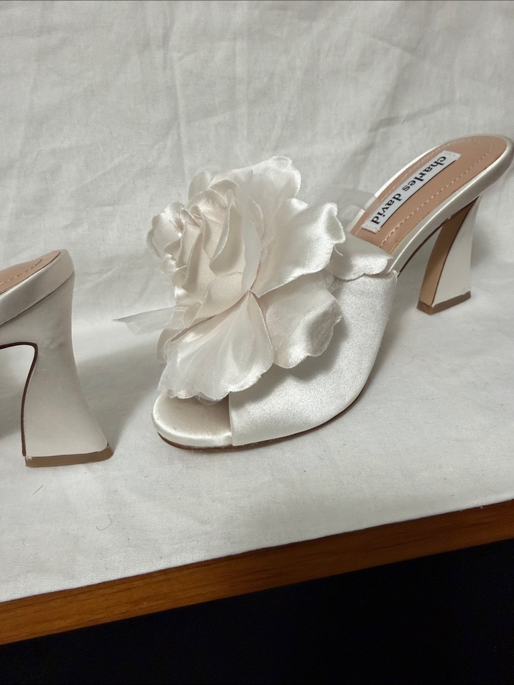 Charles David Ivory Satin Floral Slide Mules - Picture 7 of 7